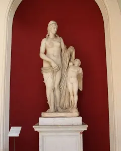 Venus Felix marble statue with a draped female figure and a small winged child figure beside her.