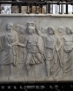 Cancelleria Reliefs showing a carved marble procession of armed and robed Roman figures.