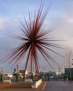 B of the Bang sculpture with long reddish-brown spikes radiating from a central point.