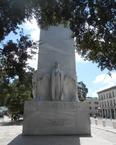 Alamo Cenotaph stone monument with a central relief sculpture and inscriptions on the base.