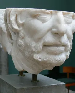 Pseudo-Seneca marble bust of a bearded man with a serious expression