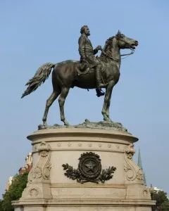 George Henry Thomas Memorial equestrian statue of a bearded man in military uniform on a stone pedestal.