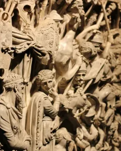 Portonaccio Sarcophagus with a crowded battle relief and carved figures on the lid