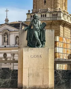 Goya Memorial bronze figure on a stone pedestal with \