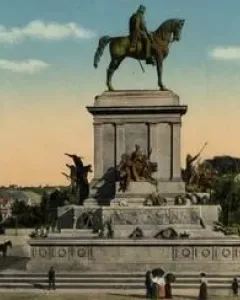 Giuseppe Garibaldi equestrian monument on a stone pedestal with bronze reliefs and sculptures in Rome.