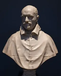 Marble bust of Cardinal Alessandro Peretti, showing a balding man with a mustache and small beard.