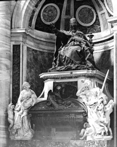 Tomb of Pope Urban VIII with a seated papal statue above allegorical figures and a sarcophagus