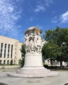 George Gordon Meade Memorial with a central figure, allegorical figures, and a gold medallion above the inscription \