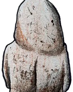 Venus of Tan-Tan, a light-colored pebble shaped like a stylized human figure seen from the back.