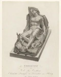 Endymion Sleeping, a sculpture of the sleeping Endymion with a dog beside his feet.