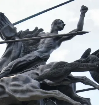 Vargas Swamp Lancers bronze sculpture of a rearing horseman with a raised fist and spear