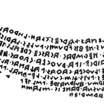 Inscription on the Sarcophagus of Laris Pulenas shown in dark angular lines on a white background.