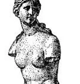 Venus Tauride, a classical nude female statue missing both arms, standing beside a draped support column on a round base.