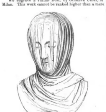 The Veiled Nun bust beneath a thin veil, shown on a simple pedestal.