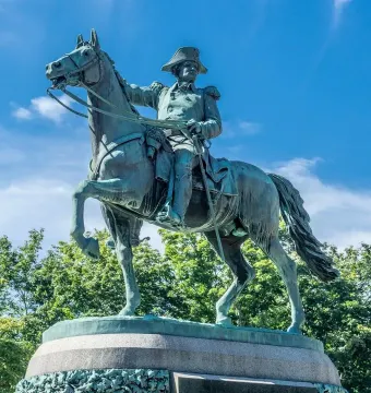 Israel Putnam Monument showing a bronze equestrian statue on a granite pedestal.