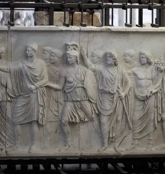 Cancelleria Reliefs showing a carved marble procession of armed and robed Roman figures.
