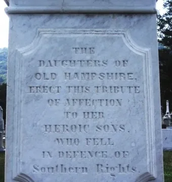 Confederate Memorial marble inscription panel with the words “Southern Rights” visible
