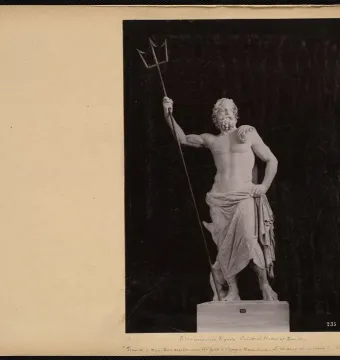 Poseidon of Melos statue of a bearded man holding a trident aloft