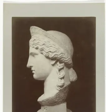 Juno Ludovisi marble bust in profile facing left, with wavy hair and a decorative band.