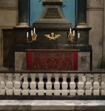 Marble balustrade in front of the Gero Cross altar inside Cologne Cathedral.