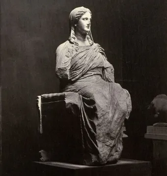 The Demeter of Knidos, a seated marble statue of a draped female figure with broken arms.