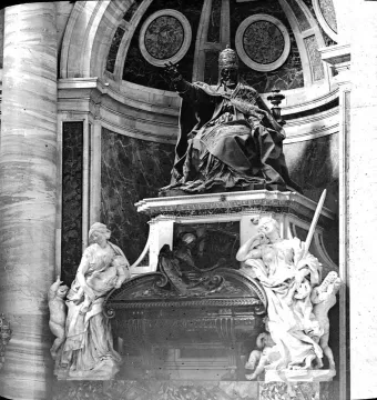 Tomb of Pope Urban VIII with a seated papal statue above allegorical figures and a sarcophagus