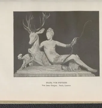 Fountain of Diana, a classical marble sculpture of a reclining nude woman with a bow, a deer, and a hound.