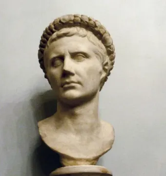 Bust of Augustus wearing a gemmed crown on a pedestal.