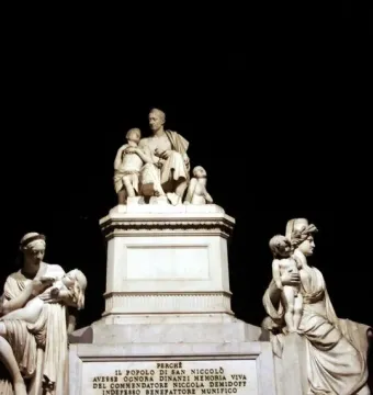The Monument to Nicola Demidoff, a white marble memorial with a seated central figure and smaller figures around the base.