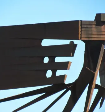 Monument to the Azoreans abstract metal sculpture against a blue sky