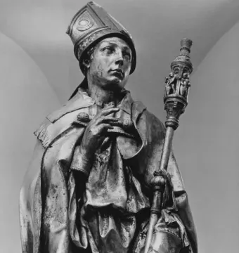 Saint Louis of Toulouse statue of a robed figure wearing a mitre and holding a ceremonial staff