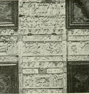 Brescia Casket with dense relief carvings arranged in rows of narrative scenes and busts
