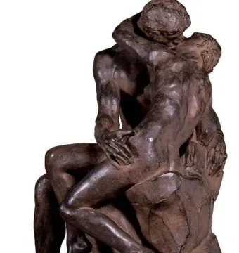 The Kiss sculpture showing a nude man and woman embracing and kissing