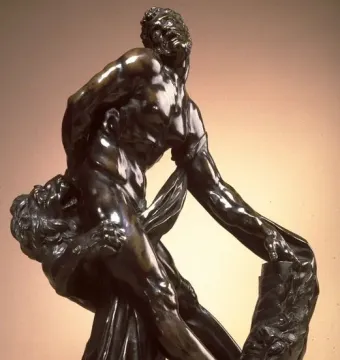 Milo of Croton bronze sculpture of a man struggling as a lion attacks him from behind