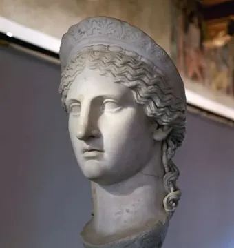Juno Ludovisi marble bust with wavy hair and a decorative headband.