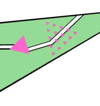 Diagram of Pink Triangle Park showing a green irregular park shape with a winding white path and pink triangles.