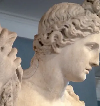 Mazarin Venus bust with wavy hair and a raised hand holding draped cloth.