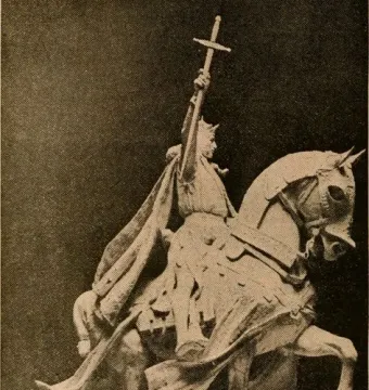 Apotheosis of St. Louis, a crowned rider on horseback holding a raised sword and cross.