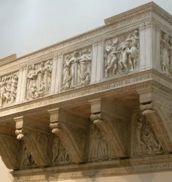 Cantoria marble relief panels showing children singing and playing instruments