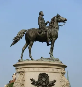 George Henry Thomas Memorial equestrian statue of a bearded man in military uniform on a stone pedestal.