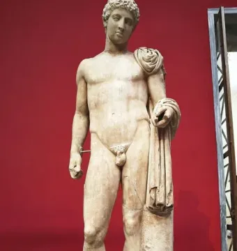Hermes of Aegium marble statue of a nude male figure with a draped garment over his left arm
