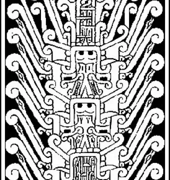 Raimondi Stela with a stylized anthropomorphic figure and radiating serpent-like forms.
