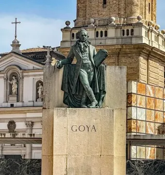 Goya Memorial bronze figure on a stone pedestal with \