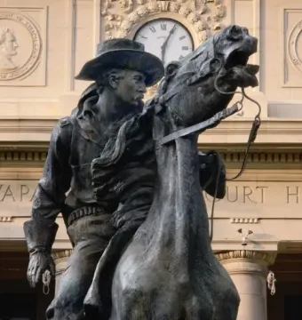 Buckey O\'Neill Monument bronze equestrian statue in front of the Yavapai County Courthouse