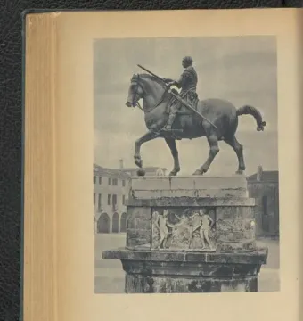 Gattamelata equestrian statue of an armored rider on a horse with one front leg raised, set on a decorated stone pedestal in a city square.
