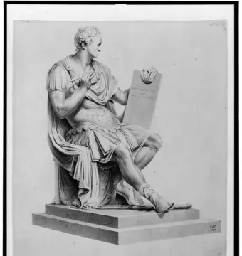 George Washington by Canova, shown as a seated classical figure holding a stylus and tablet.