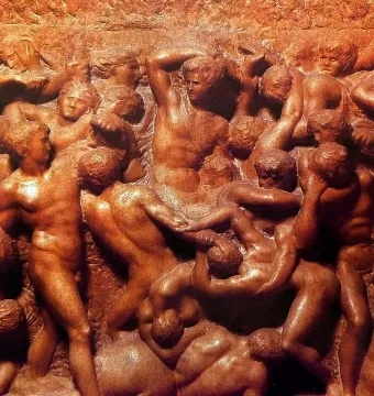 Battle of the Centaurs relief sculpture with a dense tangle of muscular figures in a dramatic struggle