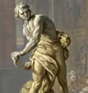 Bernini\'s David, a muscular marble statue in a twisting pose with a sling held ready in his hand.