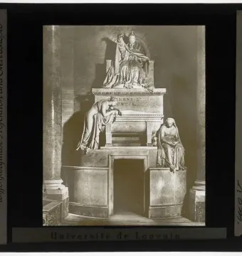 Canova’s Tomb of Pope Clement XIV, a grand sepia-toned marble monument with a pope-like figure at the top and two draped figures flanking the sarcophagus below.