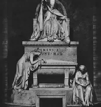 Tomb of Pope Clement XIV, a grand marble funerary monument with a crowned figure at the top and two mourning figures below.
